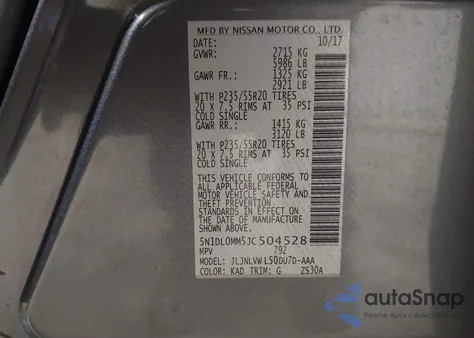 2018 Infiniti Qx60 z USA, uszkodzony, nr VIN 5N1DL0MM5JC504528